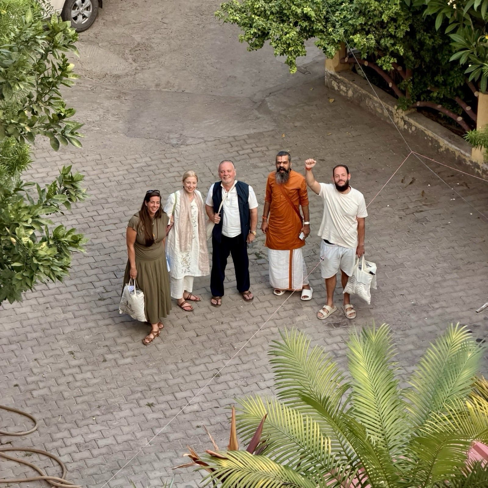Ashram compound at golden hour