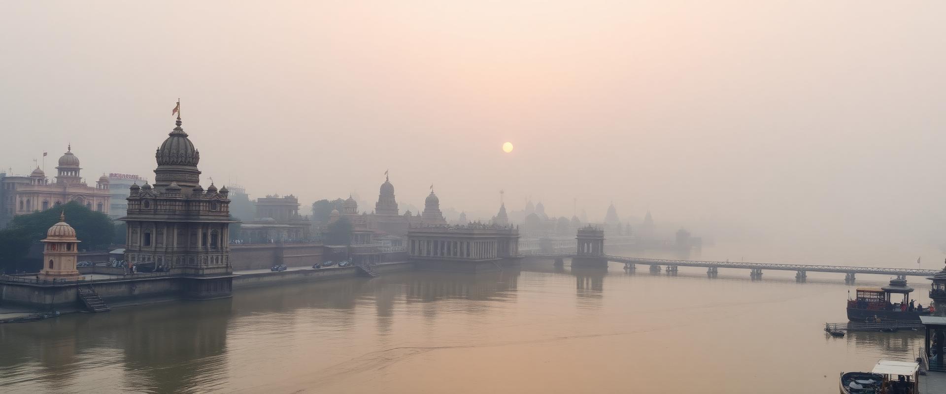 Temples and ghats of Prayagraj at dawn