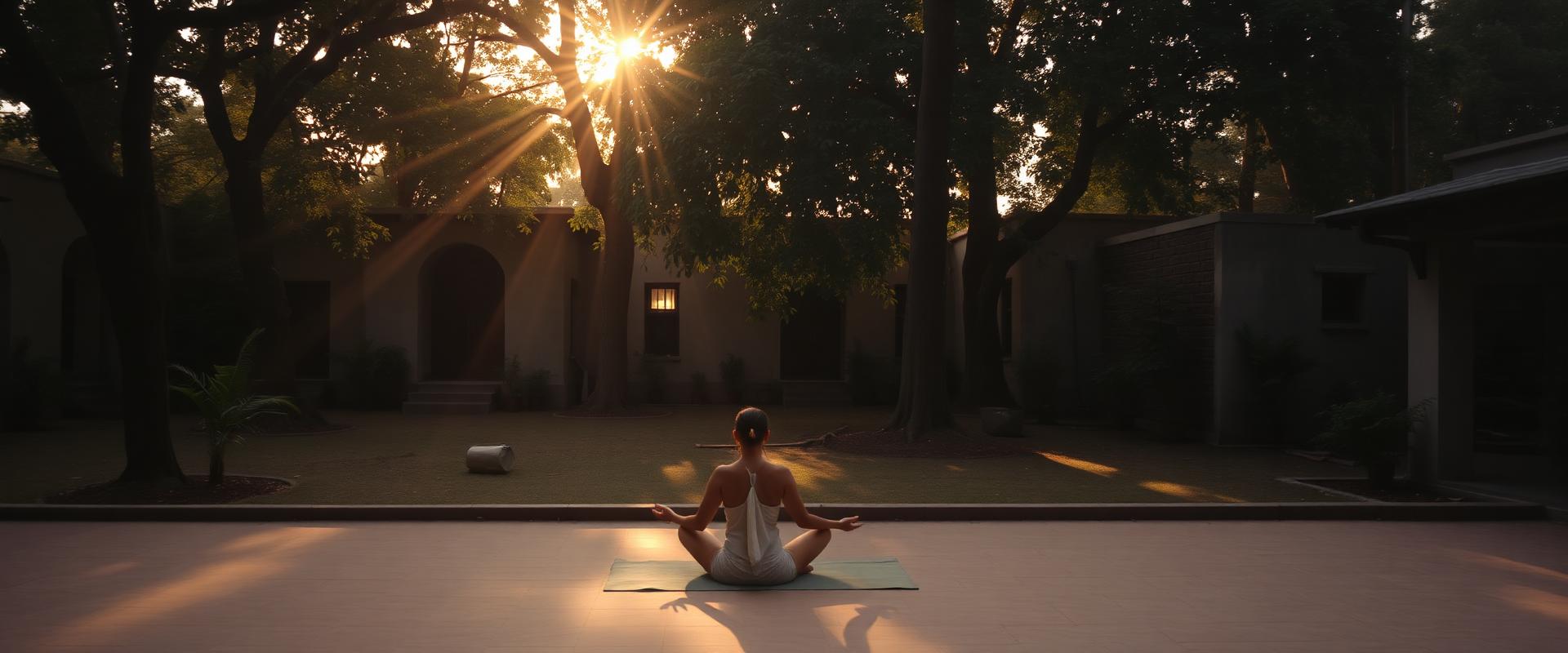 Morning meditation in ashram courtyard