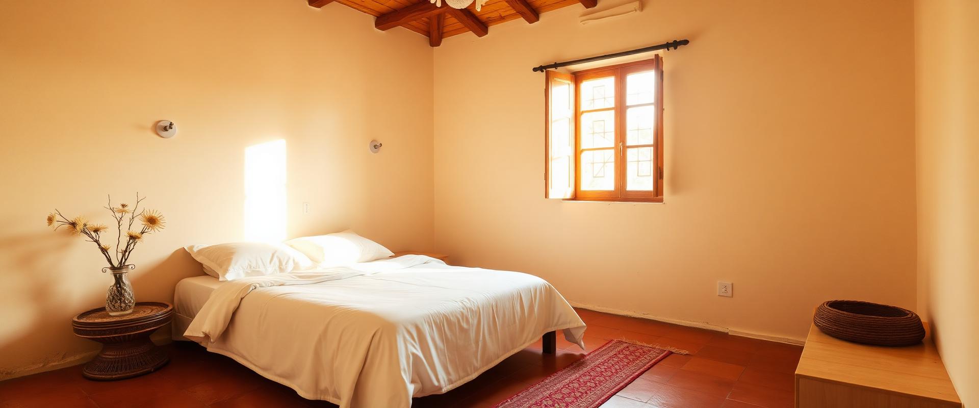 Peaceful ashram room with morning light